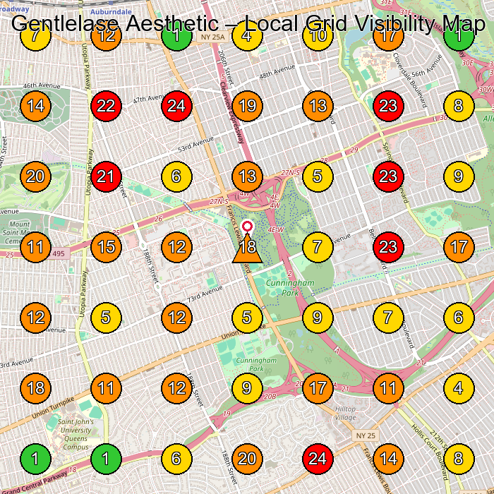 Gentlelase Aesthetic Medical Spa GeoGrid ranking map for Queens NY